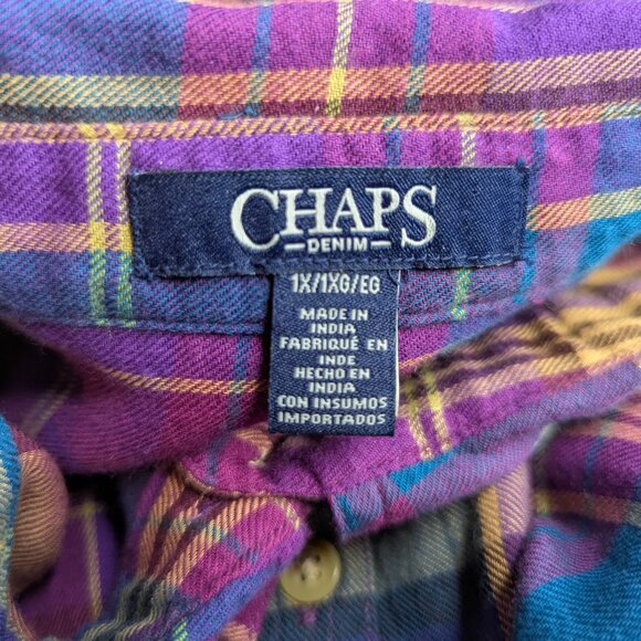 Chaps Vibrant Multicolor Plaid Button Front Long Sleeve Shirt Size 1X - Picture 2 of 13